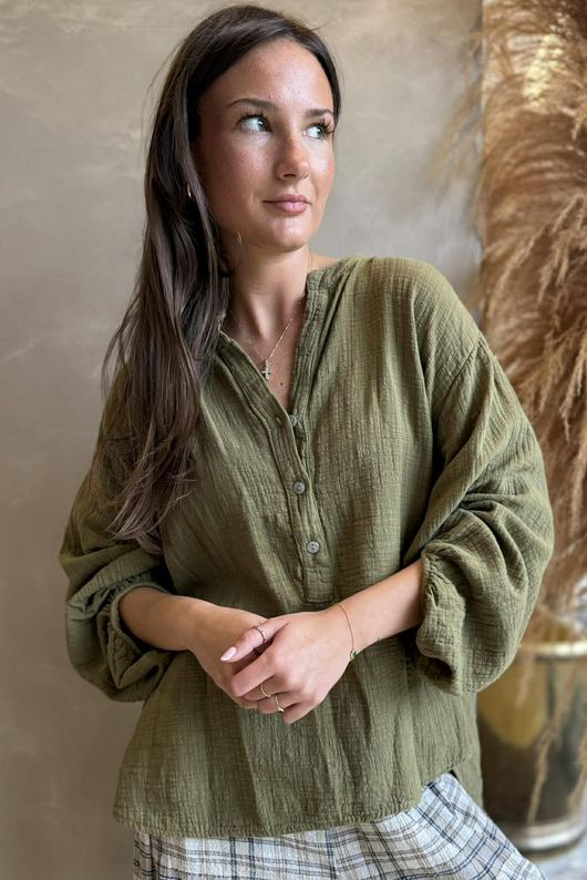 Suri Cushion Cotton Laurie Blouse Deep Olive
